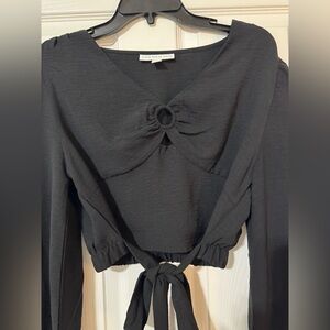 And Now This Black Long Sleeve Tie Front Blouse